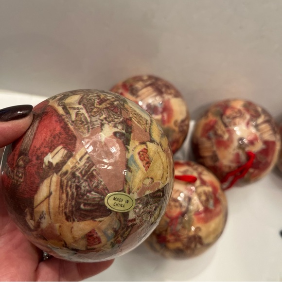 VINTAGE 90’s Victorian Themed Christmas Ornaments Set of 7 Glossy Paper Mache. - Picture 12 of 16